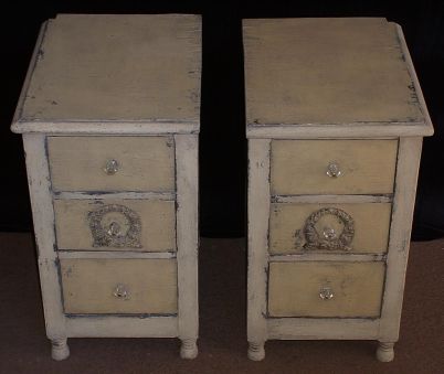Yellow and ivory country-style nightstands; 1920s.